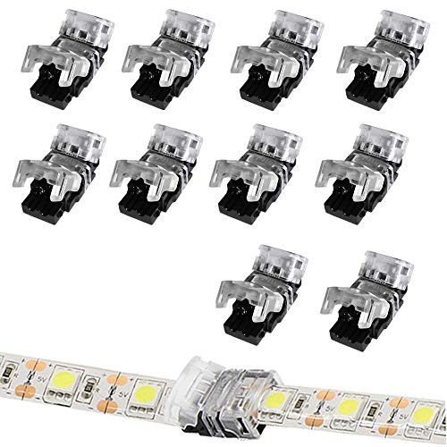 10pcs 2 Pin 8mm LED Strip Connector Strip to Strip Quick Connection for Non-Waterproof 2835 3528 Single Color Led Strip Lights