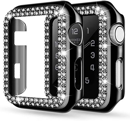 Compatible with Apple Watch Series 5 4 3 2 1 Bling Rhinestone Protector Bumper case for Apple Watch 38mm 40mm 42mm 44mm Women Girl Black 42mm