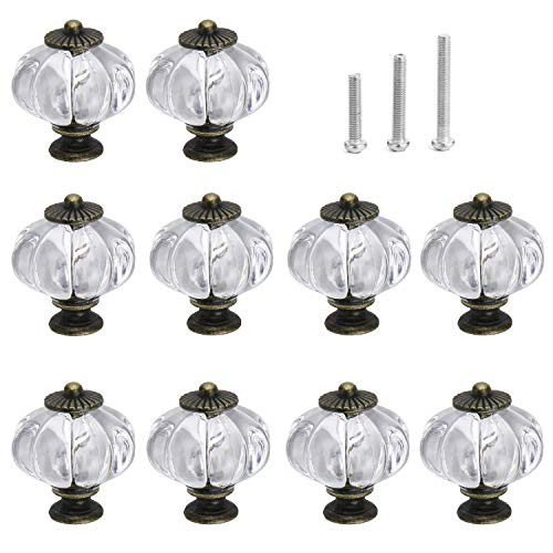 Keador Acrylic Pumpkin Knobs 10 Pack Clear Cabinet knobs Vintage Decorative Handles Pulls for Kitchen Cabinets Cupboard Bathroom Dresser Drawers Wardrobe Closet