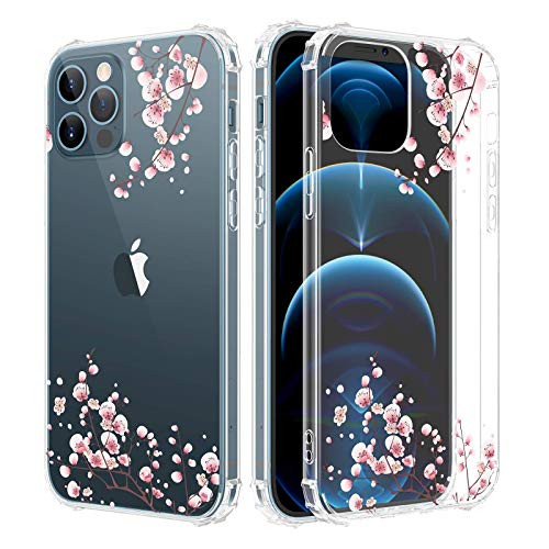 Caka Clear Case for iPhone 12 iPhone 12 Pro Case for Girls Women Girly Flowers Clear Floral Pattern Soft TPU Transparent Protective Case for iPhone 12 iPhone 12 Pro 6_1 inches Plum Flower