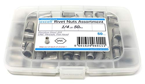 iExcell 50 Pcs 14-20UNC Stainless Steel 304 Rivet Nuts Threaded Insert Nuts Nutserts Flat Head