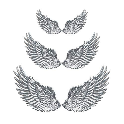 Calculs 3 Pair Sequin Patches Angel Wings Iron On Patches DIY Sequined Applique Wings Multi-Sized Silver