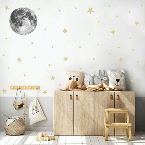 Easu Moon and Stars Wall Art Decal Stars Decals Removable Peel and Stick Stickers Kids Room Decor