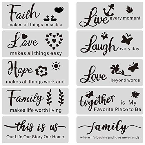 10 Pieces Words Stencils Templates Reusable Word Stencils Template for Wall Floor DecorWood Signs DIY Home Decor and Art Craft Drawing