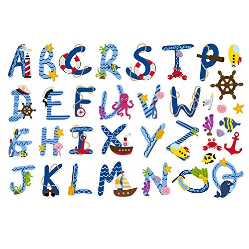 iMagitek Ocean Creatures Alphabet ABC Kids Wall Decals Peel and Stick Removable Wall Stickers for Nursery Kids Room Bedroom Living Room Playroom