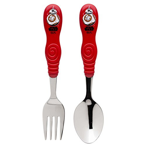 Zak Designs Easy Grip Flatware Childrens Spoon and Fork with Star Wars The Force Awakens Graphics BPA-free Plastic and Stainless Steel