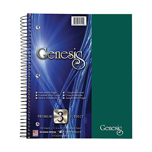 Roaring Spring Genesis Notebook, Three Subject, 11" x 9", 150 sheets, College Ruled, 15# White Tablet Paper, Assorted Poly Covers