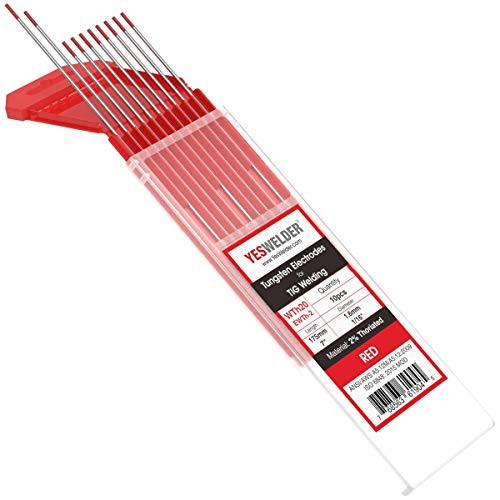TIG Welding Tungsten Electrode 2 Thoriated 116 x 7 Red EWTh-2 10-pk YESWELDER