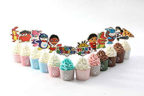24PCS Ryan World Cupcake Toppers For Birthday Party Cake Decorations