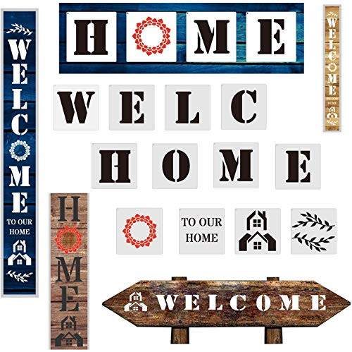 12 Pieces Welcome and Home Stencil Reusable Alphabet Stencils for Painting on Wood and More for Front Door or Porch Decor Farmhouse Letter Stencils for Signs Wall and Home Decorations 12 Pieces Welcome and Home Stencil Reusable Alphabet Stencils for Painting on Wood and More for Front Door or Porch Decor Farmhouse Letter Stencils for Signs Wall and Home Decorations