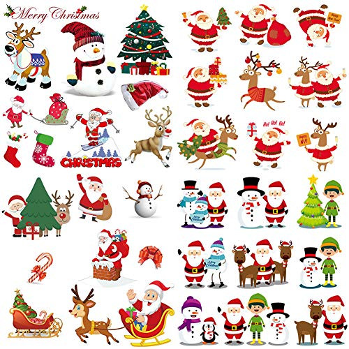 4 Sheets Christmas Iron On Patches for Kids Washable Heat Transfers Stickers Winter New Year Appliques Patches Xmas Reindeer Santa Claus Snowman Decorative Patches for Baby Clothing T-Shirt Jeans