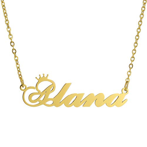Name Crown Necklace Personalized Custom Made Initial Letter Nameplate Stainless Steel Jewelry Birthday Gift for Women GirlsGold Alana Necklace Name Crown Necklace Personalized Custom Made Initial Letter Nameplate Stainless Steel Jewelry Birthday Gift for Women GirlsGold Alana Necklace