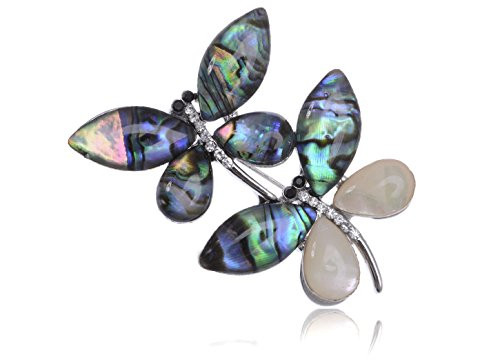 Alilang Silvery Tone Shine Clear Crystal Rhinestones White Abalone Colored Enamel Double Dragonfly Brooch Pin Alilang Silvery Tone Shine Clear Crystal Rhinestones White Abalone Colored Enamel Double Dragonfly Brooch Pin