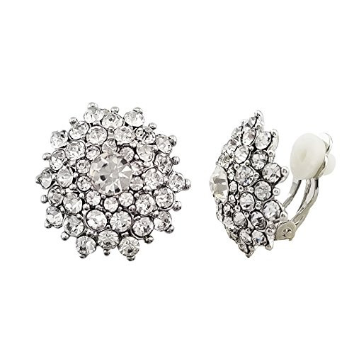SELOVO Clear Crystal Statement Snowflake Non Pierced Clip on Stud Earrings Silver Tone