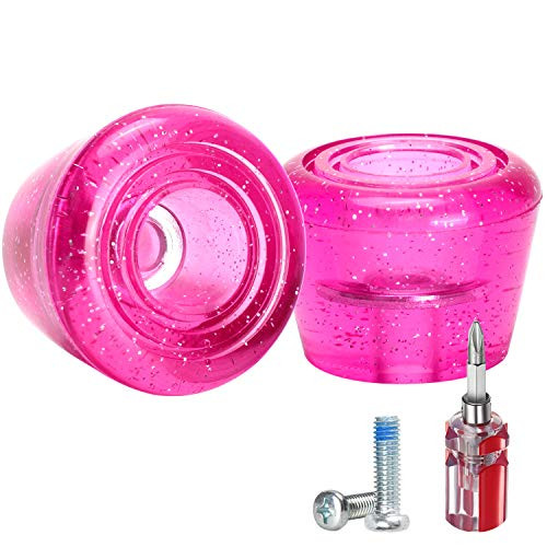 TOBWOLF 1 Pair PU Roller Skate Toe Stoppers with Bolts  and  Screw Driver 82A Roller Quad Skate Toe Stops Double-Row Roller Skating Brake Jam Plugs - Hot Pink