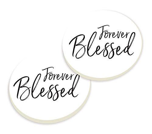 P Graham Dunn Forever Blessed Script White 3 x 3 Absorbent Ceramic Car Coasters 2 Pack