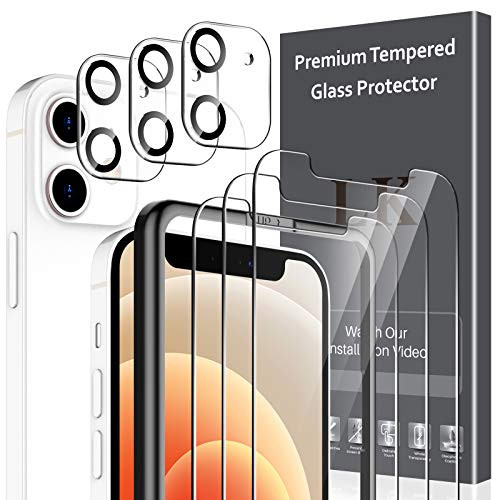6 Pack LK 3 Pack Screen Protector with 3 Pack Camera Lens Protector Compatible with iPhone 12 6_1-inch Not Compatible with iPhone 12 Pro Tempered Glass Easy Frame Installation HD Ultra-Thin