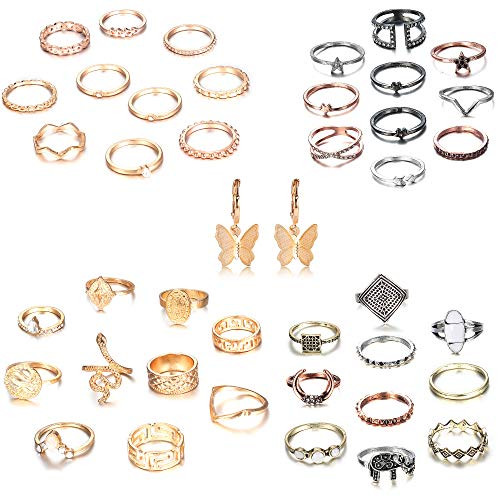 SAILIMUE 40 Pcs Vintage Knuckle Rings Set Stackable Finger Rings Midi Rings For Women Bohemian Simple Ring Anillo Stackable Knuckle Rings