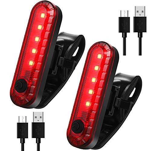 2 Pieces USB Rechargeable LED Bike Tail Light Bright 4 Modes Rear Bike Light Waterproof Bike Back Light with USB Cables for Cycling Helmet Safety Warning Red 2 Pieces USB Rechargeable LED Bike Tail Light Bright 4 Modes Rear Bike Light Waterproof Bike Back Light with USB Cables for Cycling Helmet Safety Warning Red