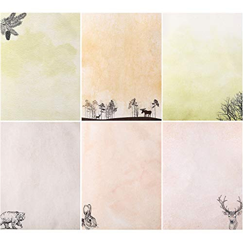 60 Sheets Stationary Papers with 6 Forest and Animals Styles Writing Stationary Papers Letter Double Sided Writing Paper 8_2 x 11_2 Inch