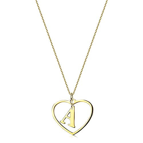 Thunaraz Gold Heart Initial Necklace for Women-14k Gold Filled Name Necklace Heart Pendant Letter Alphabet Necklace Dainty Initial Heart Necklace Gift for Women Necklace Jewelry