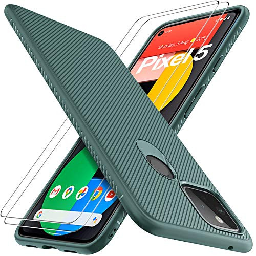 GESMA Case Compatible with Google Pixel 5 1 Case2 Screen Protectors Touch Sensitive TPU Case with Tempered Glass Screen Protector Compatible with Google Pixel 5 5GGreen