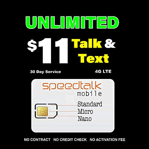 SpeedTalk Mobile 11Month - Unlimited Talk  and  Text - 3-in-1 SIM Card - 30 Days Nationwide Service