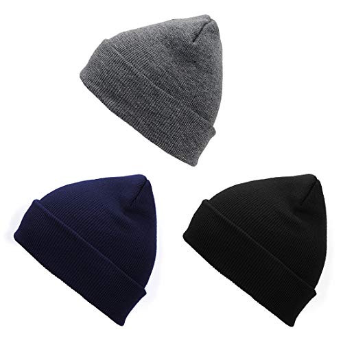 Durio Womens Beanie Knit Beanie Hat for Women Double Layer Soft Warm Winter Beanie Hat E Black  and  Grey  and  Navy