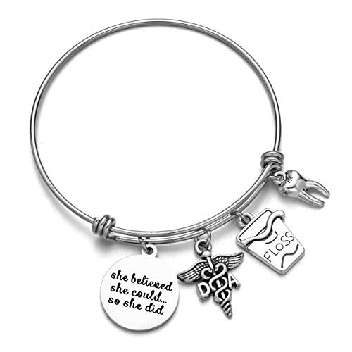 ODLADM Dentist Bracelet Stainless Steel Expandable Bangle She Believed She Could Inspiration Graduation Gifts for Her