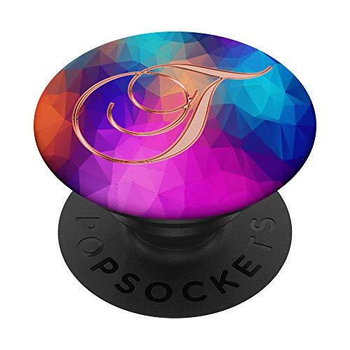 T Pink Triangles Polygon Geometric Initial Monogram Letter PopSockets Grip and Stand for Phones and Tablets