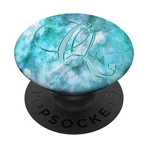 Q Teal Hearts Shape Geometric Love Initial Monogram Letter PopSockets Grip and Stand for Phones and Tablets