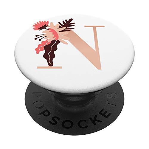 Pink Coral Blush Letter N Initial Floral Flowers Monogram PopSockets Grip and Stand for Phones and Tablets