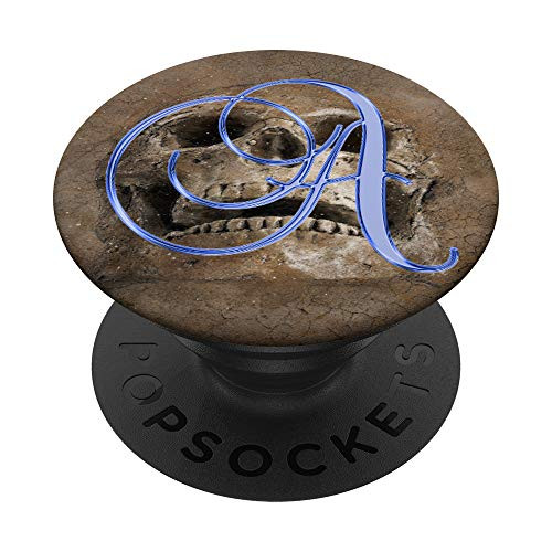 A Blue Skull Skeleton Dead Horror Initial Monogram Letter PopSockets Grip and Stand for Phones and Tablets