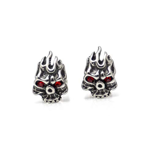 Xusamss Punk Body Piercing Earrings Titanium Steel Flame Skull Crystal Eye Stud Earrings