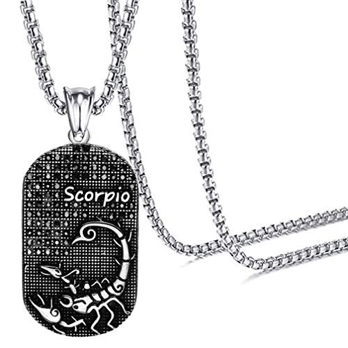 Xusamss Punk Rock Titanium Steel Twelve Constellation Dog Tag Pendant Crystal Necklace24 Box Chain