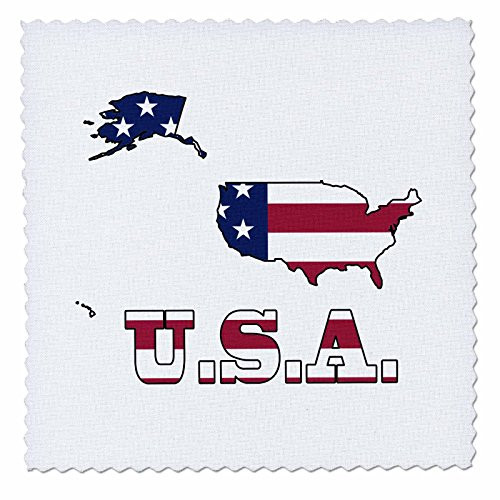 3dRose qs-58734-2 American Flag in The Outline Map and Letters U_S_A-Quilt Square 6 by 6-Inch