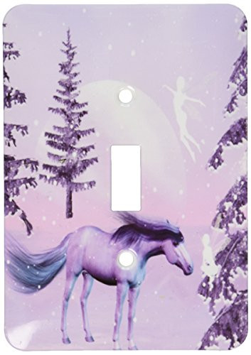 3dRose lsp-202479-1Horse And Winter Fairies With Purple Sky Single Toggle Switch Multicolor