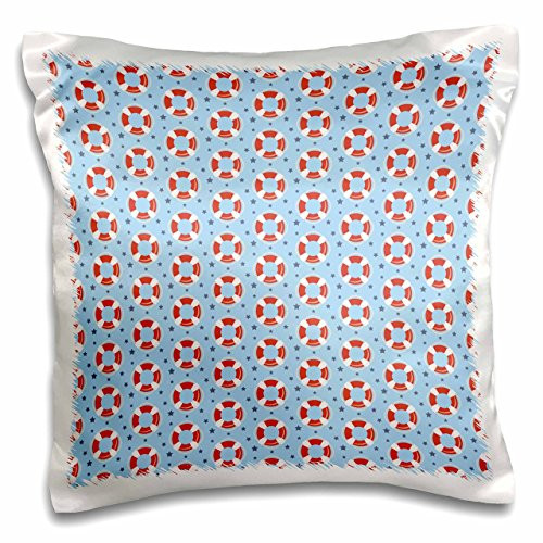 3D Rose Red and Blue Life Preservers and Stars Pattern Pillow Case 16 x 16