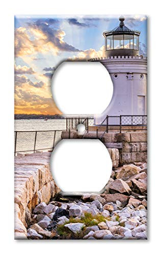 Art Plates OVER SIZED Outlet CoverOVERSIZE Outlet Switch Plate - White Lighthouse on the Rocks