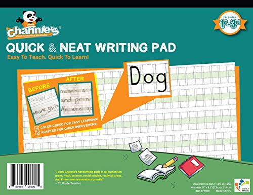 Channies Quick  and  Neat Writing Pad Practice Handwriting  and  Printing Workbook 80 Pages Front  and  Back 40 Sheets Grades 1st  3rd Size 8_5 x 11