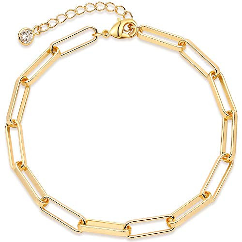 OSIANA Dainty Paperclip Link Chain Bracelet for Women 18K Gold Plated Simple Rectangle Classic Handmade Bracelets Tiny Cute Minimalist Personalized Jewelry for Her OSIANA Dainty Paperclip Link Chain Bracelet for Women 18K Gold Plated Simple Rectangle Classic Handmade Bracelets Tiny Cute Minimalist Personalized Jewelry for Her