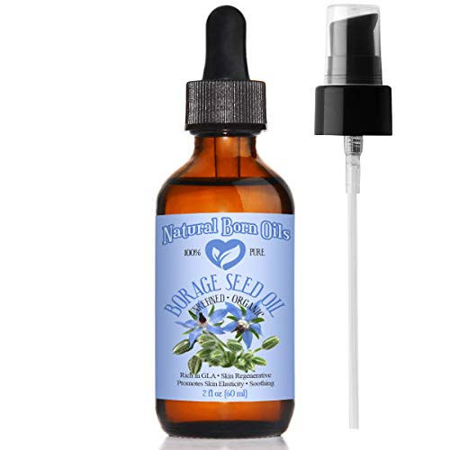 2oz Borage Seed Oil 100 Pure and Natural Cold-Pressed Unrefined For All Skin Types  Rich in Gamma-linoleic Acid - Includes Pump  and  Dropper
