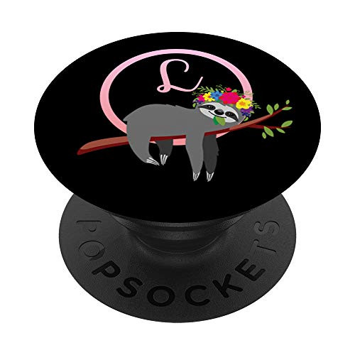 Sloth Monogram Initial Letter L Floral Gift PopSockets Grip and Stand for Phones and Tablets