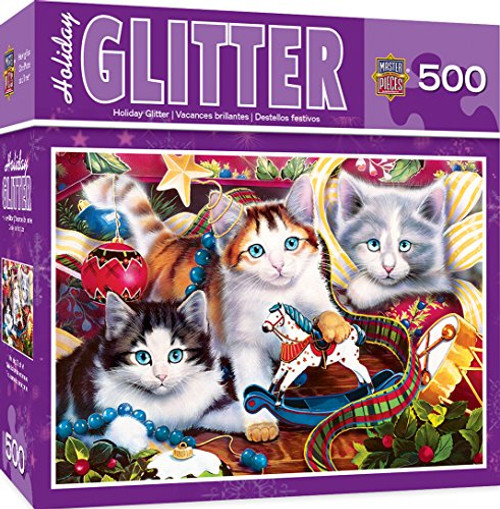 MasterPieces Holiday Glitter Holiday Mischief Kittens Jigsaw Puzzle by Jenny Newland, 500-Piece