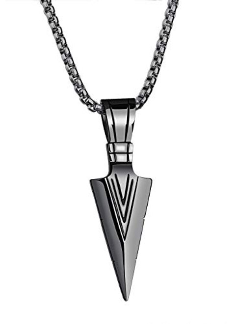 Rinspyre Mens Arrowhead Necklace Stainless Steel Biker Punk Indian Arrow Pendant with 22 Inch Chain Black Rinspyre Mens Arrowhead Necklace Stainless Steel Biker Punk Indian Arrow Pendant with 22 Inch Chain Black
