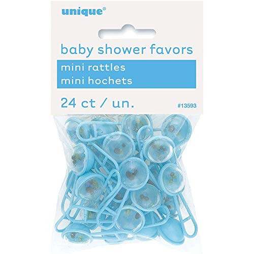 Mini Plastic Blue Rattle Boy Baby Shower Favor Charms 24ct