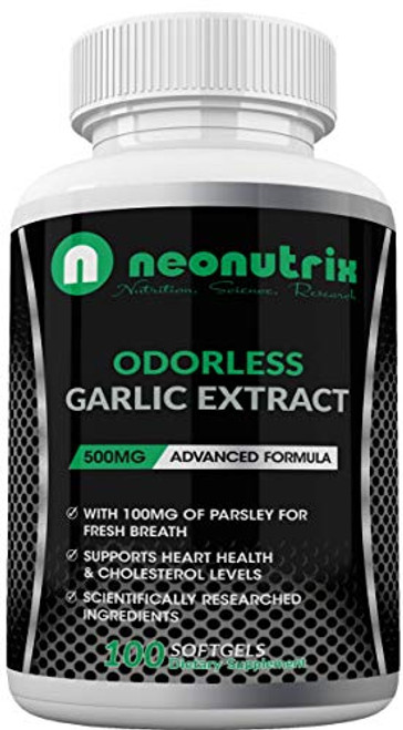 Odorless Garlic  and  Parsley Supplement 500mg Pure Garlic Extract  and  Parsley Seeds for Immune System Booster Cholesterol  and  Cardiovascular Health Support 100 Softgels by Neonutrix