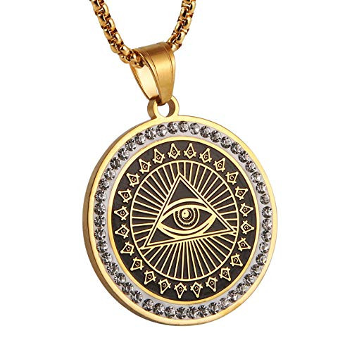 AsAlways Mens Stainless Steel CZ Horus Eye Egyptian Protection Medal Pendant Hip Hop Necklace Ancient Egypt Symbol Protection Evil Eye AsAlways Mens Stainless Steel CZ Horus Eye Egyptian Protection Medal Pendant Hip Hop Necklace Ancient Egypt Symbol Protection Evil Eye