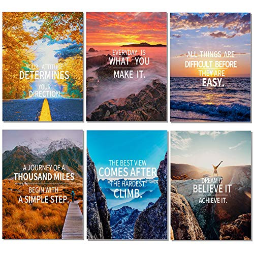 HOMANGA Set of 6 Motivational Posters for Office Inspirational Wall Art Motivational Quotes for Classroom Bedroom Living Room Decor 11x14 Inch Unframed