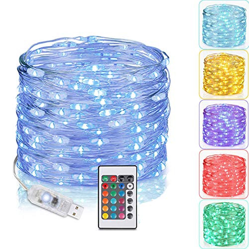 RGB Fairy Lights 33Ft USB Plug in String Lights 16 Colors Changing 100LEDs Bedroom Lights with Remote Control Waterproof Twinkle Lights for Christmas
